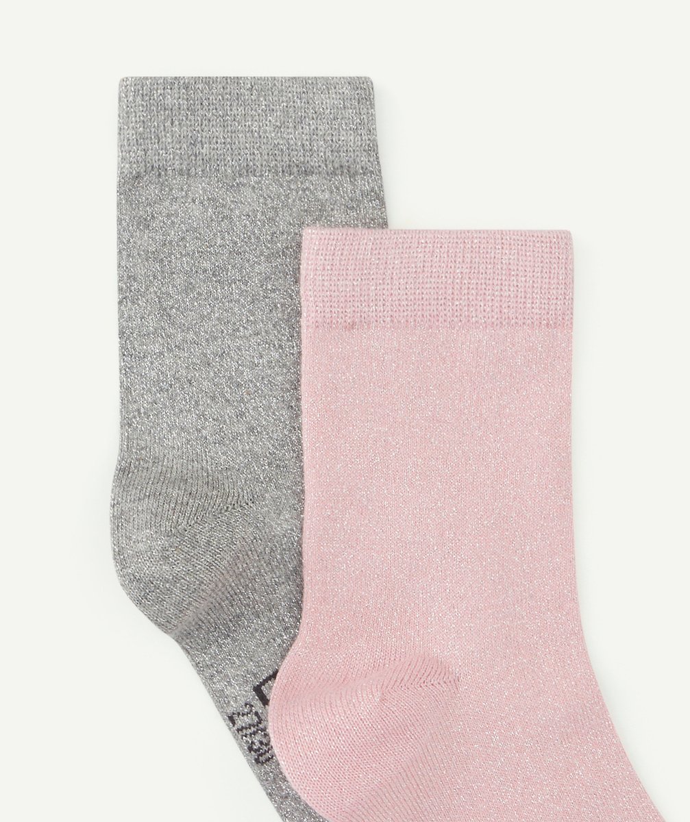 DIMLOT DE 2 PAIRES DE CHAUSSETTES ROSES ET GRISES