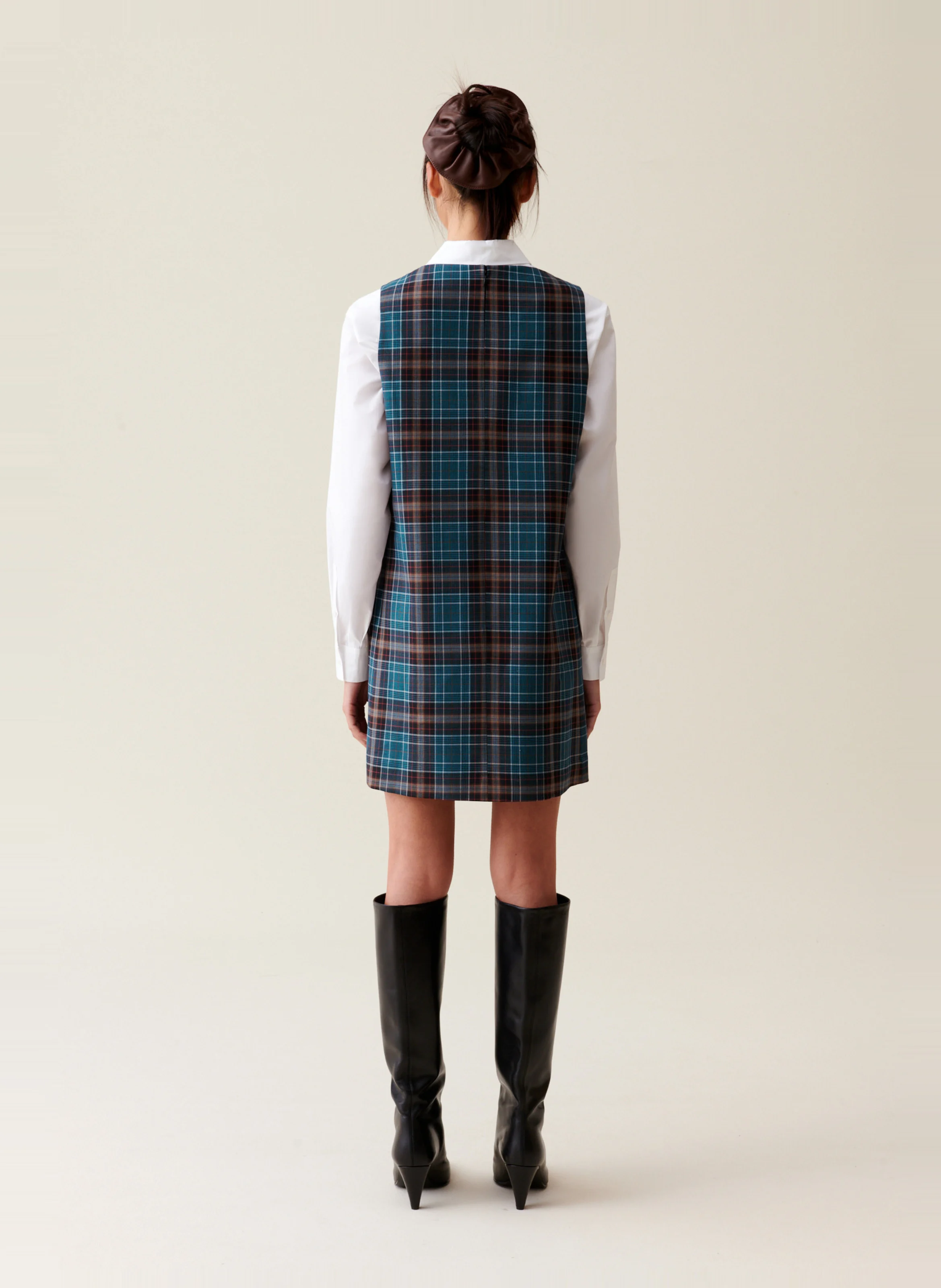 Robe courte col carré en laine mélangée | Multicolore
