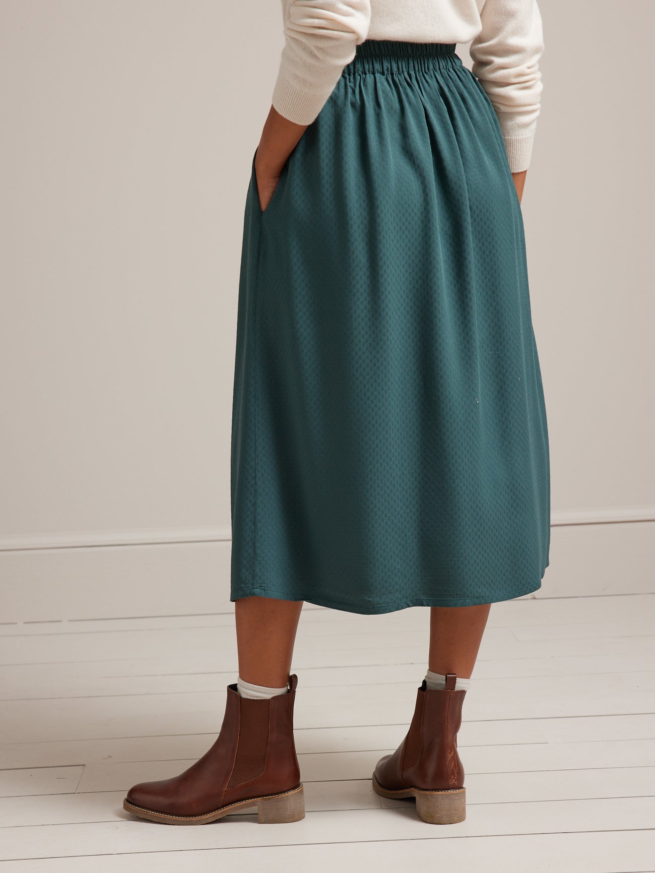 Jupe mi-longue unie femme viscose dobby