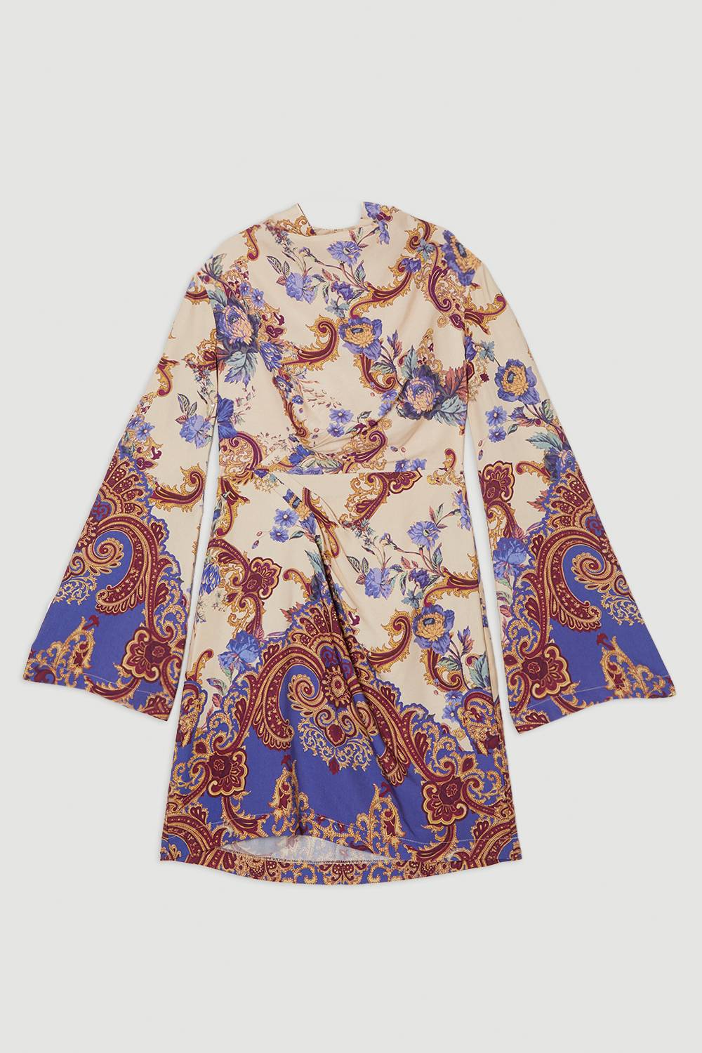 KarenMillen Robe mini tissée en lin visqueux premium avec imprimé paisley à bordure