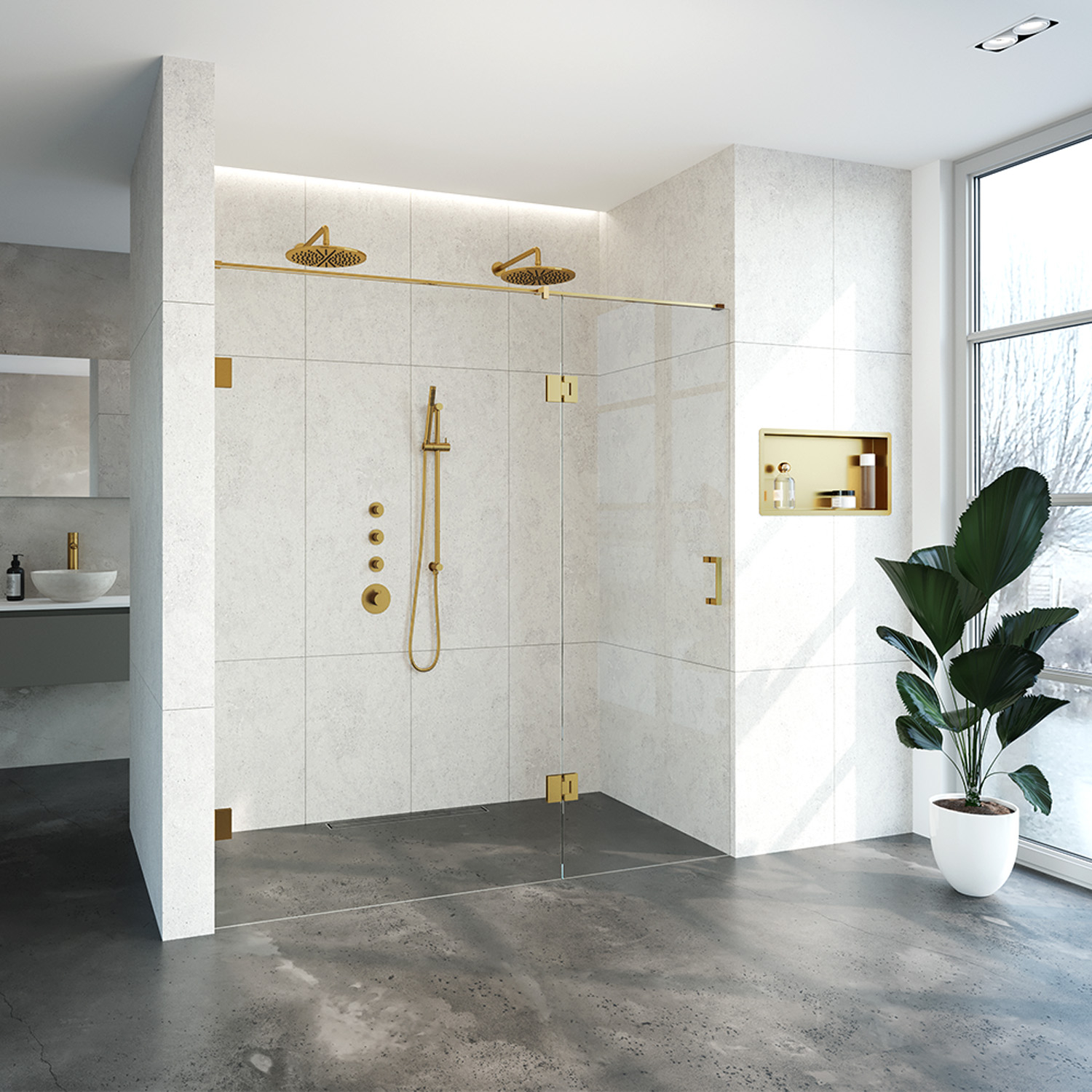 Brauer JC profielloze nisdeur 190cm met 70cm deur gekoppeld goud geborsteld