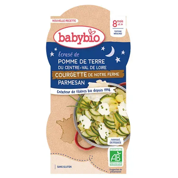 Tigela para refeição noturna Babybio, batata e abobrinha, orgânica, +8 meses, 2 x 200g