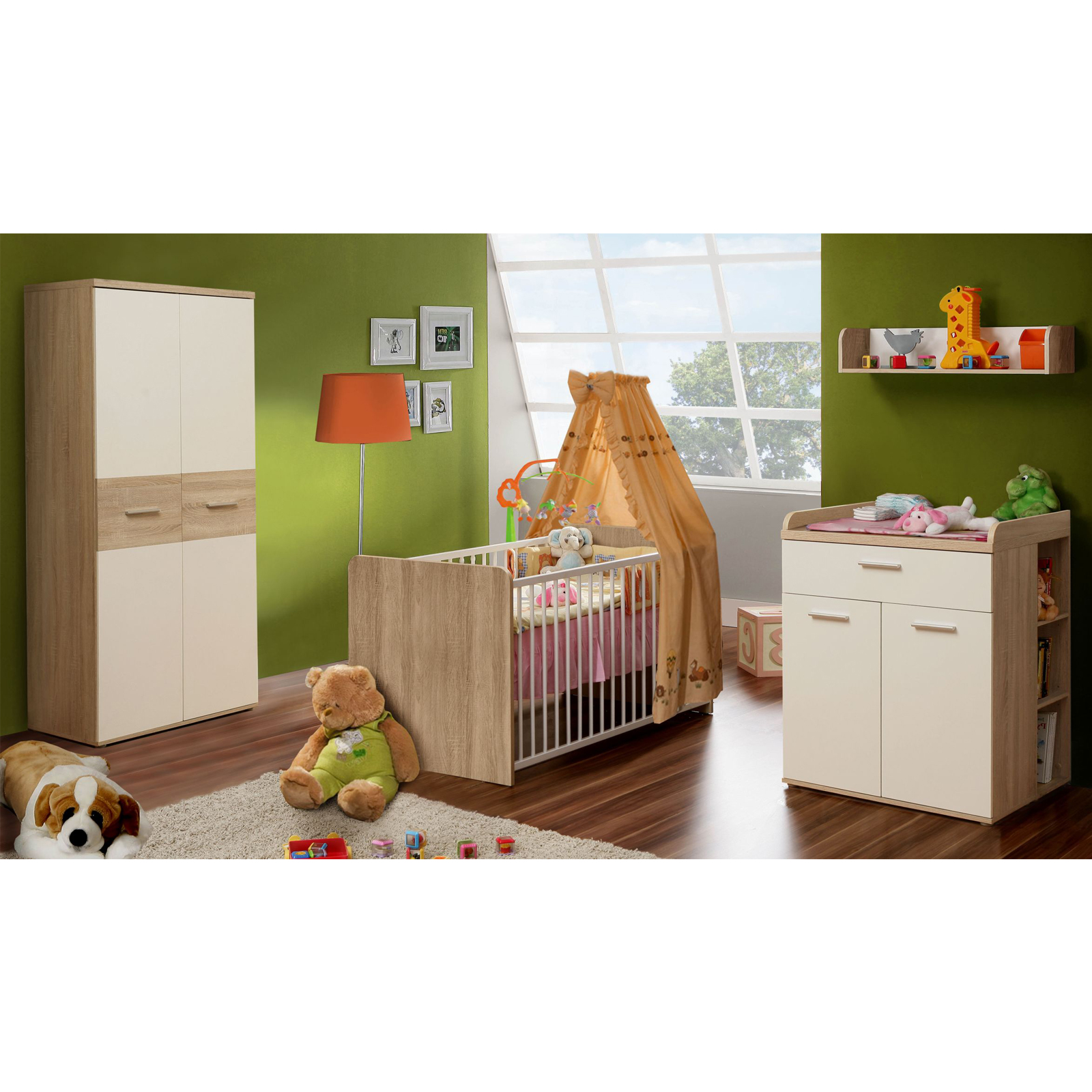 Babybett - Sonoma Eiche-weiß - Lattenrost - 70x140 cm