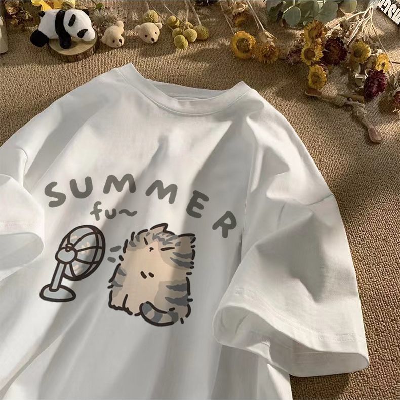 Kupyd - T-shirt met korte mouwen, ronde hals en kattenprint