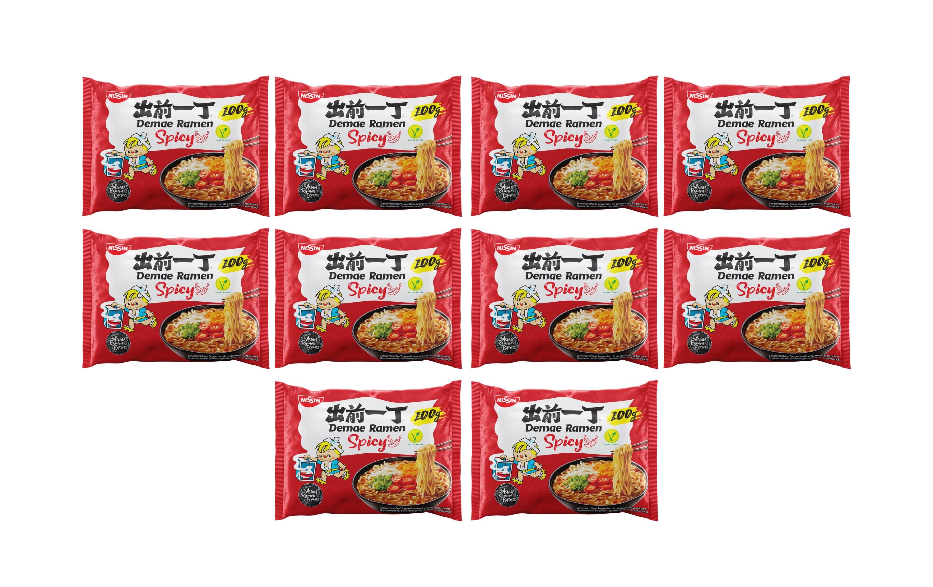 Demae Ramen Nudelsuppe Spicy 10 x 100 gScharfe Nudelsuppe