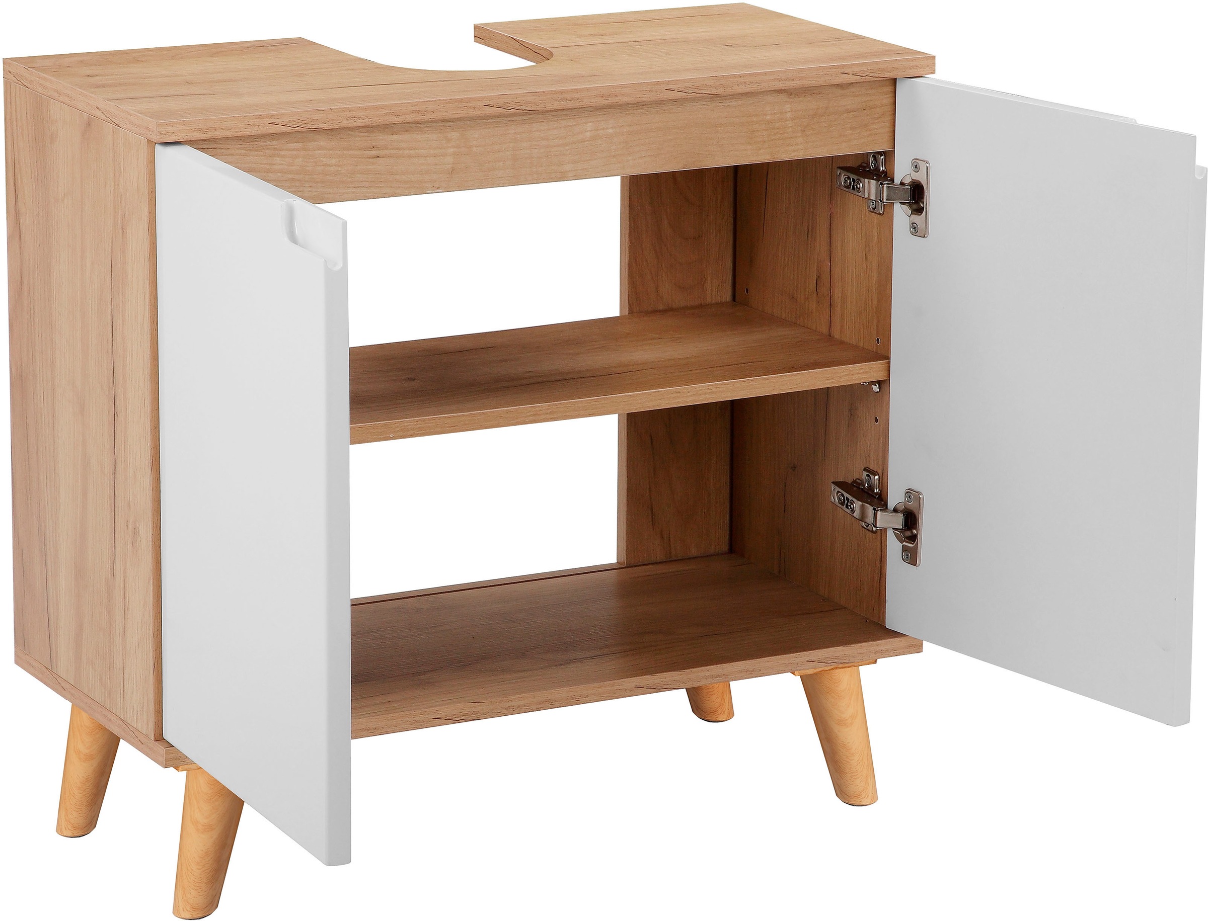 welltime Waschbeckenunterschrank »Lund Badunterschrank für wandhängende Waschbecken WC Unterschrank« Badezimmerschrank WBU Breite 65cm mit Siphonausschnitt Badschrank