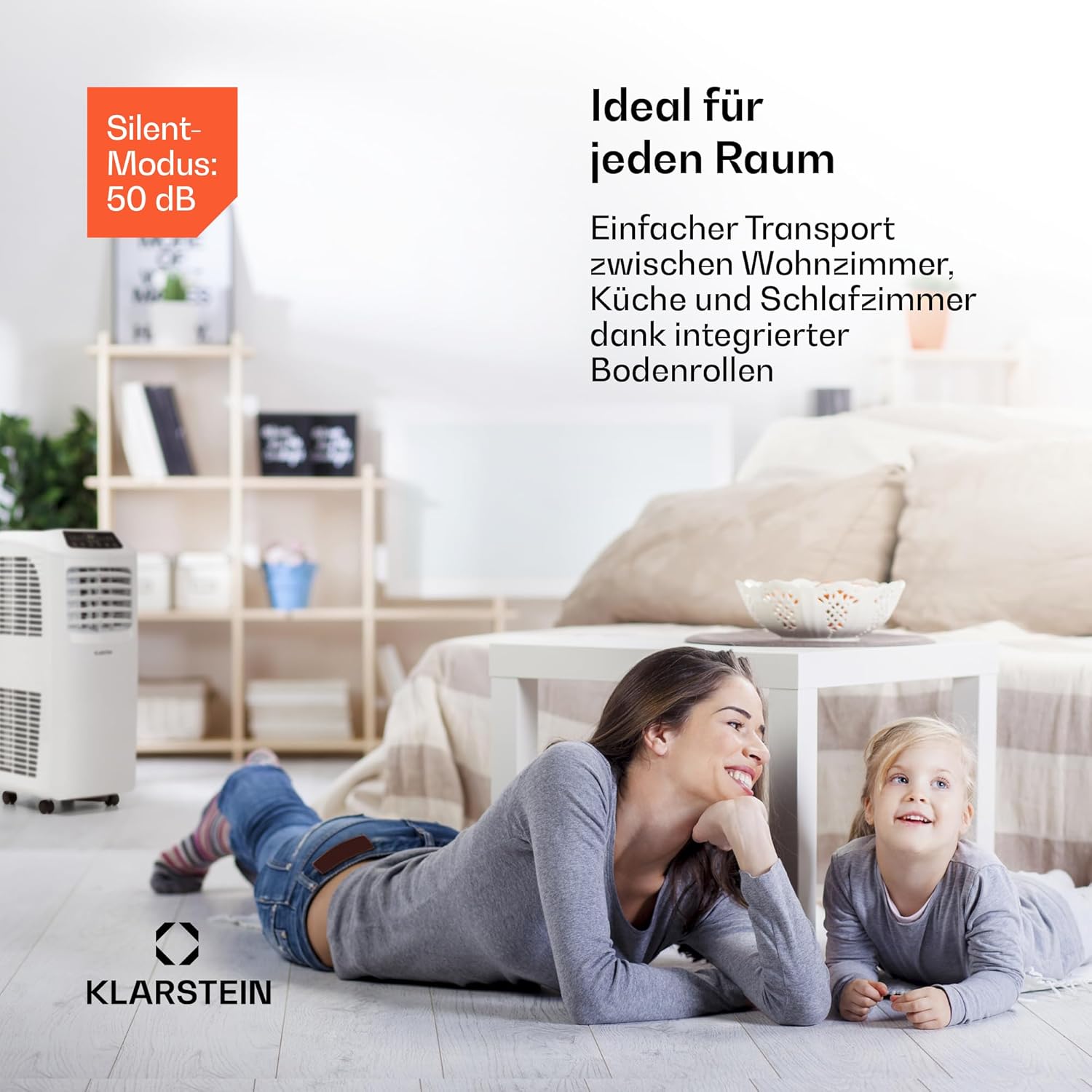 Klarstein Mobile Klimaanlage mit Abluftschlauch, 3-in-1 Klimagerät mit Ventilator & Luftentfeuchter, Kleine & Portable Klimaanlage für Wohnung & Büro, mit Nachtmodus & App-Steuerung, 9000 BTU