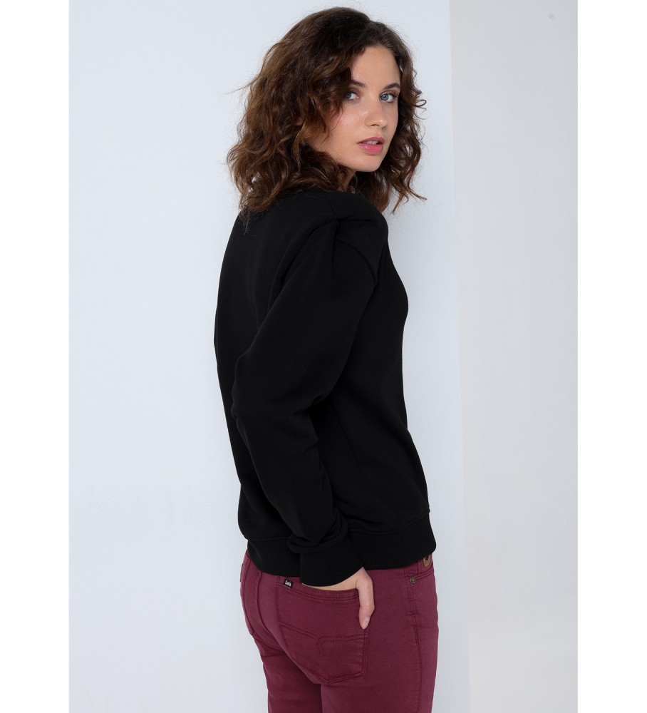 Blusa de moletom Lois com pregas nos ombros, preta.