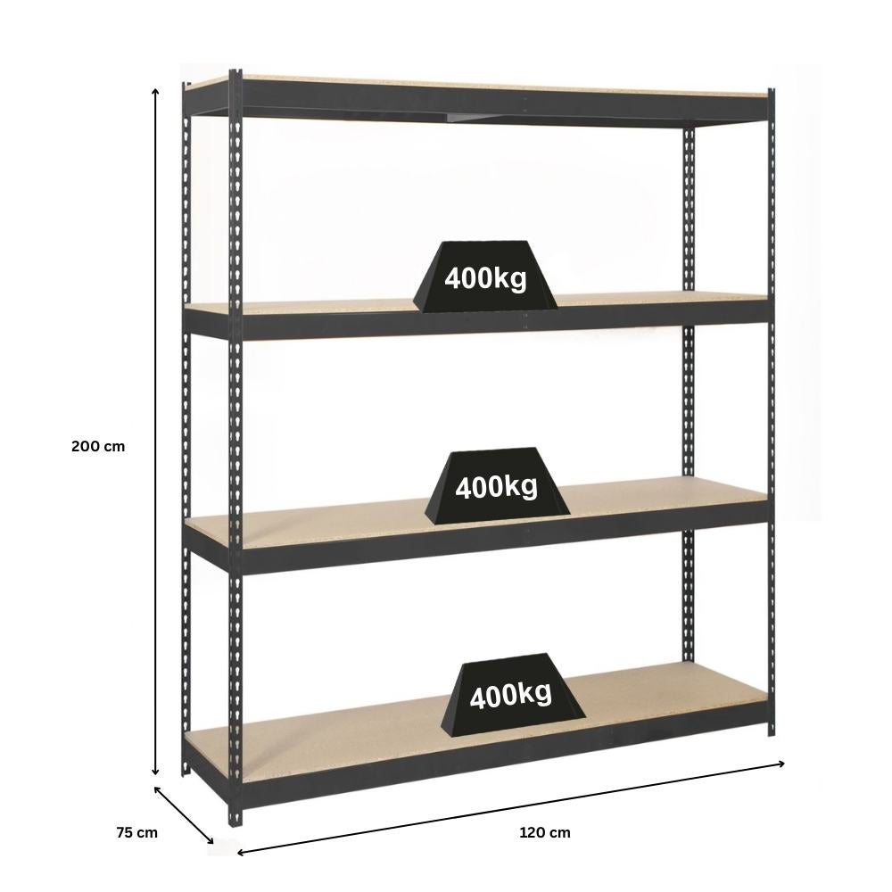 PROREGAL Heavy-Duty Stellingkast Hout Yeti Vier HxBxD 200 x 120 x 75 cm Plank Draagvermogen 400 kg Antraciet