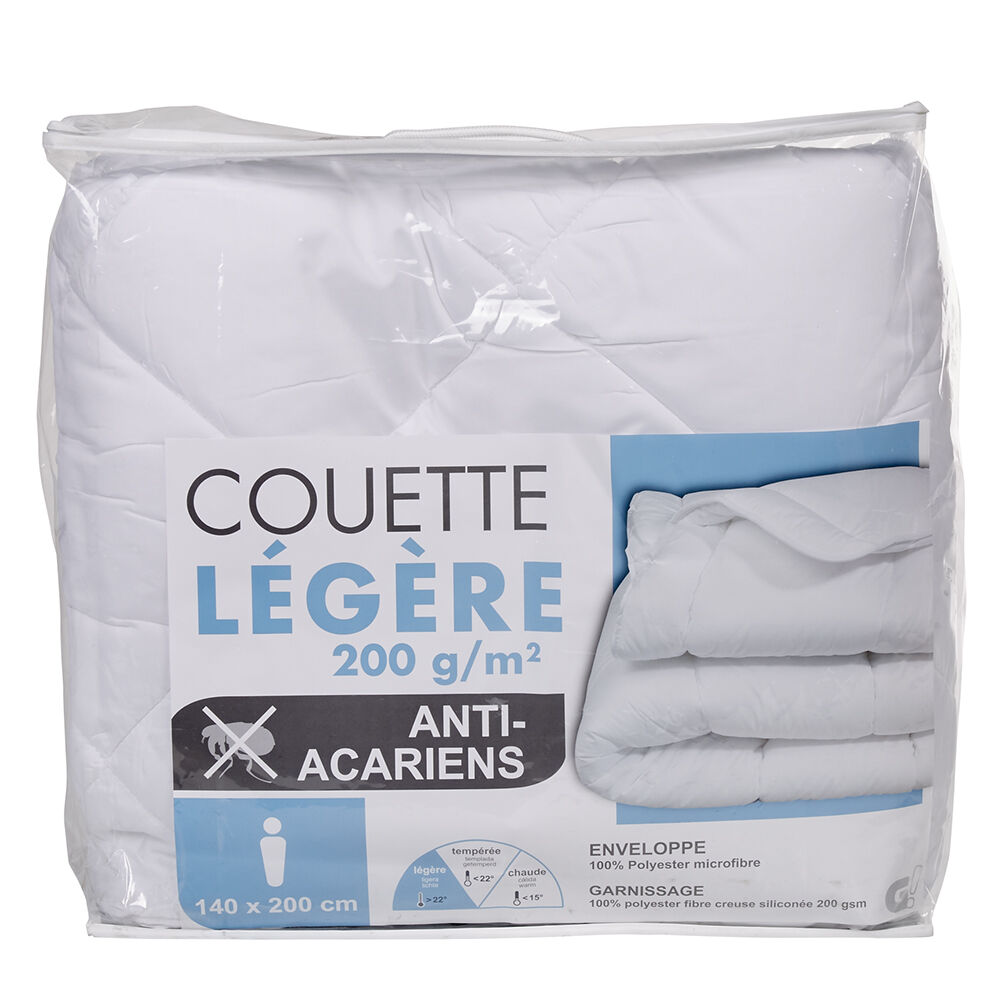 Couette légère 1 personne 140x200 cm uni blanc