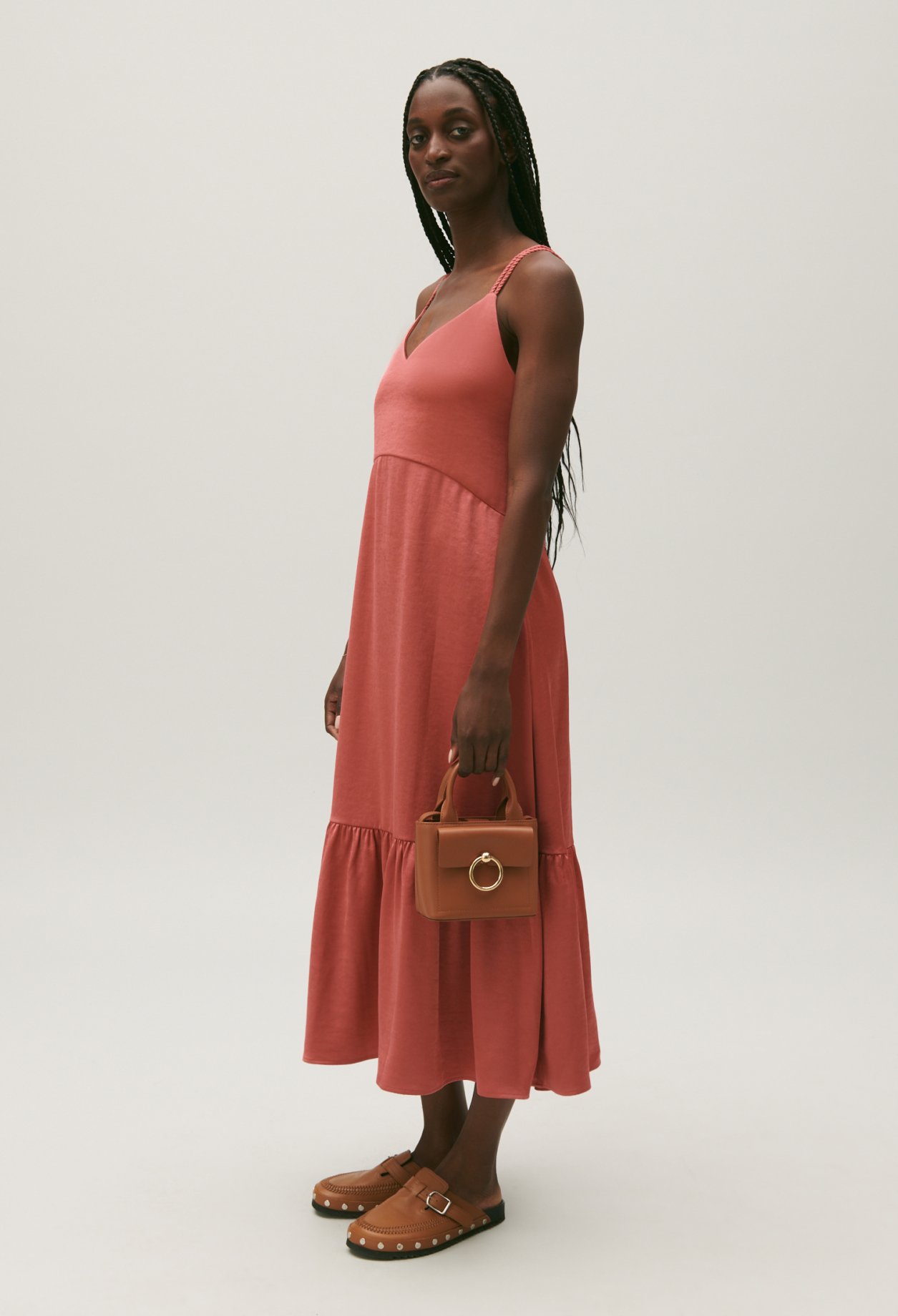 Robe midi satinee terracotta