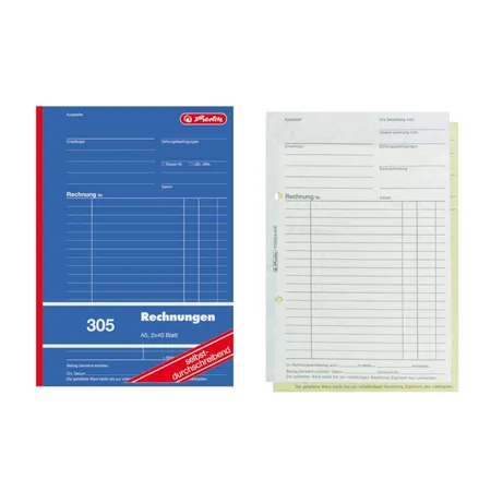 Herlitz Rechnungsbuch 305, DIN A5, 2x 40 Blatt, selbstdurchschreibend, 4 Stück