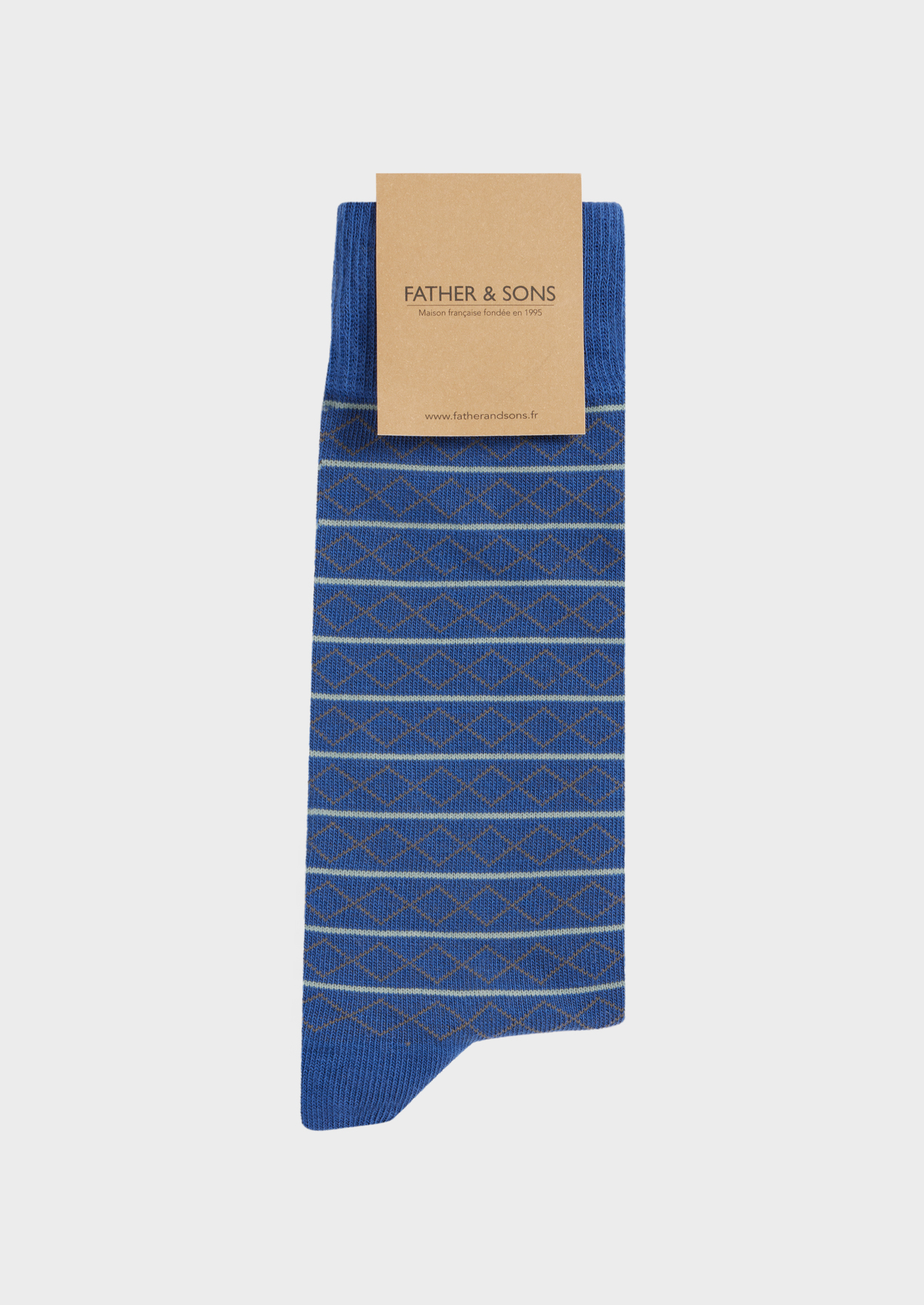Chaussettes en coton bio mélangé bleu jeans à motif fantaisie cognac et écru