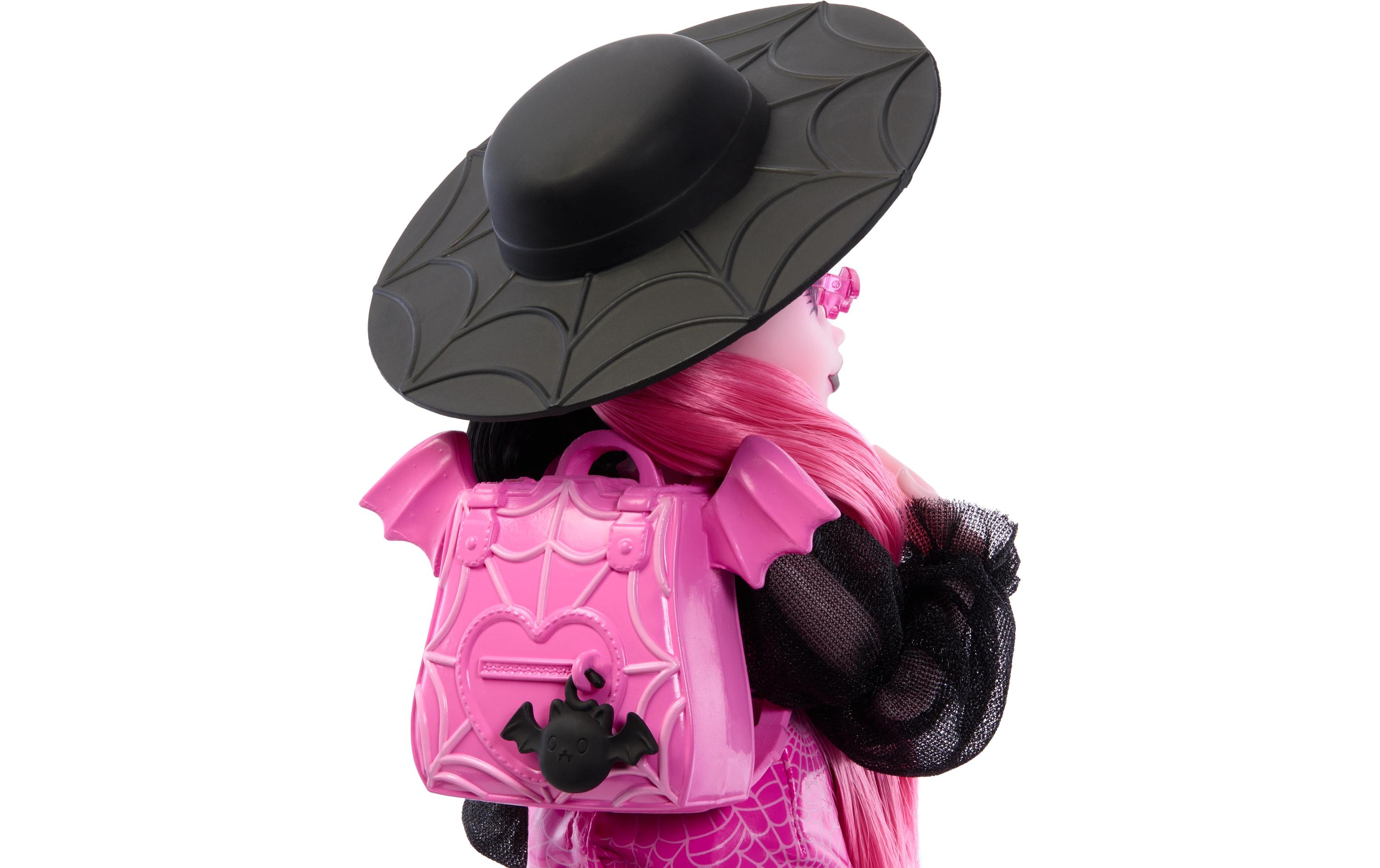 Puppe Monster High DraculauraBezaubernde Vampirin von Kopf bis Fuss in Pink und Schwarz gekleidet