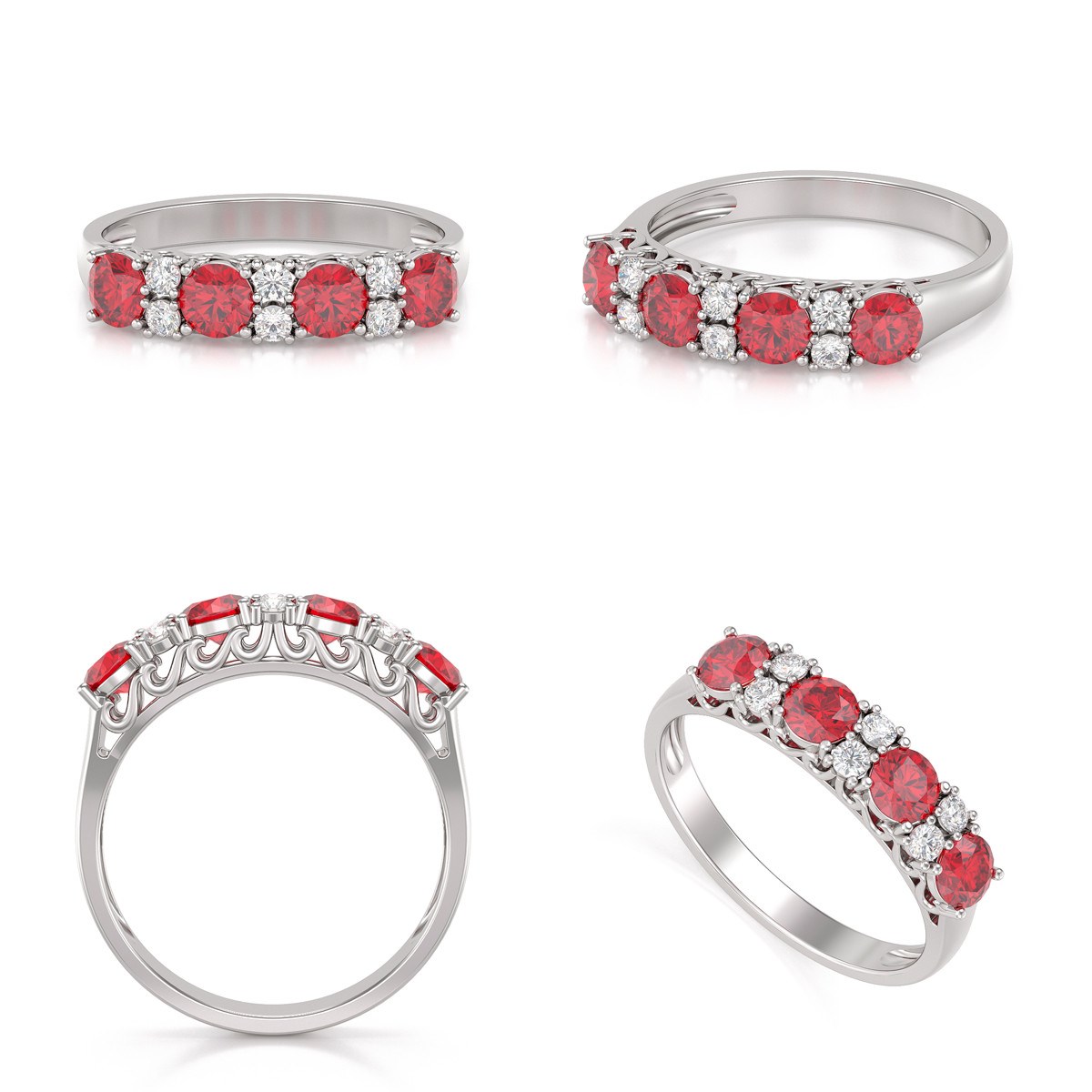 Bague ADEN Or 585 Blanc Rubis et diamants 2.650grs