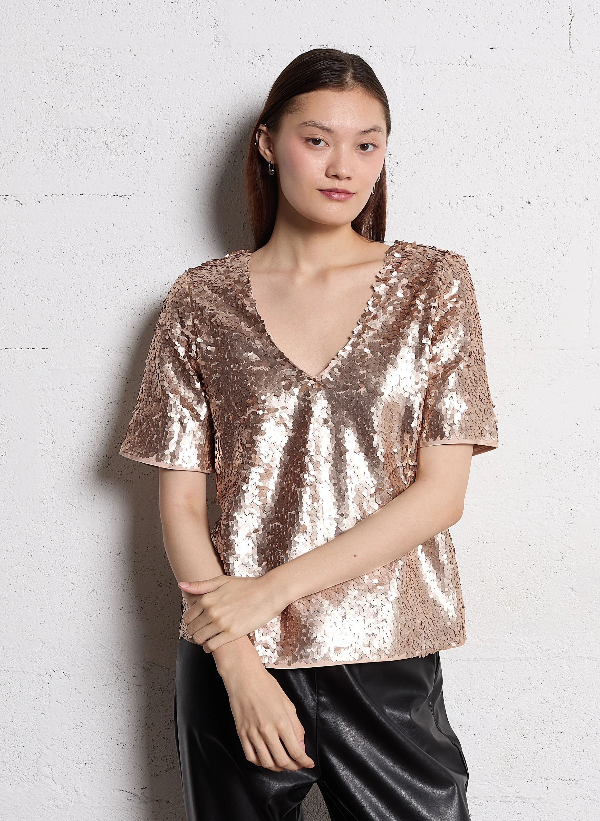 CHANA - Top manches courtes à sequins | Marron