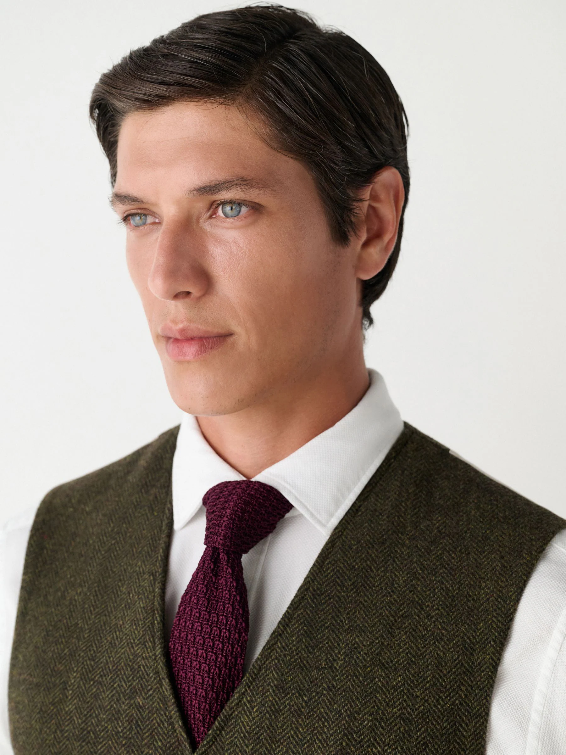 Groen - Herringbone Wool Blend Suit Waistcoast