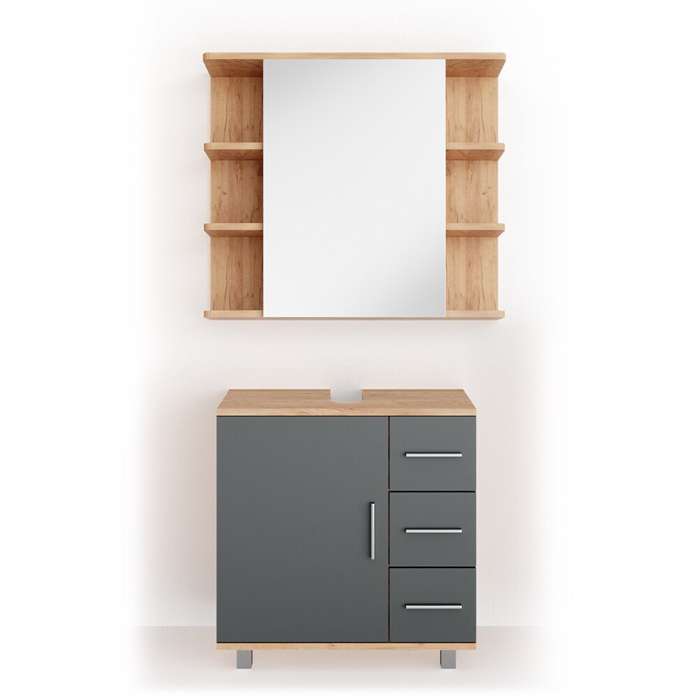 VICCO Badmöbel Set ILIAS Eiche Anthrazit Bad Spiegel Unterschrank Badschrank