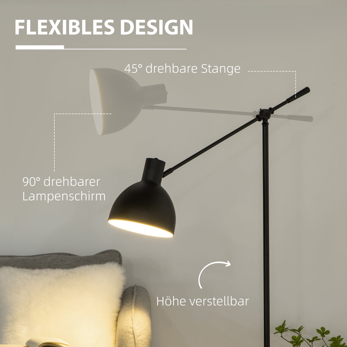 HOMCOM staande lamp, 30L x 30B x 131H cm, staal, zwart