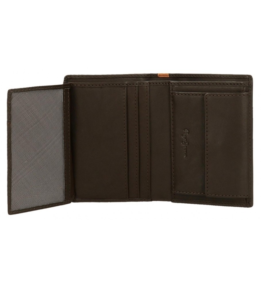 Carteira vertical Pepe Jeans Marshal em couro com porta-moedas, marrom