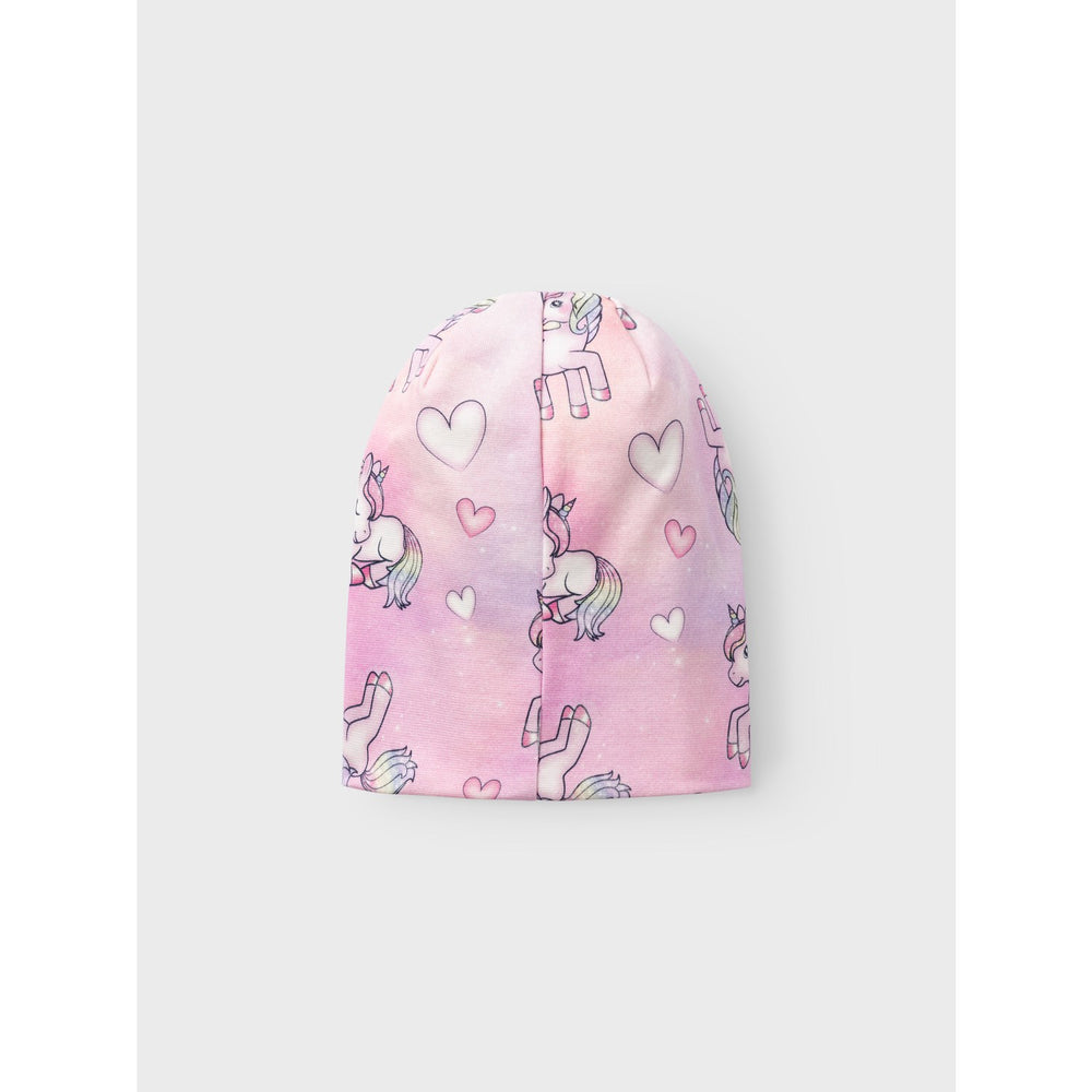 Køb Name It Pink Lavender Moppy Dropshape Beanie AOP
