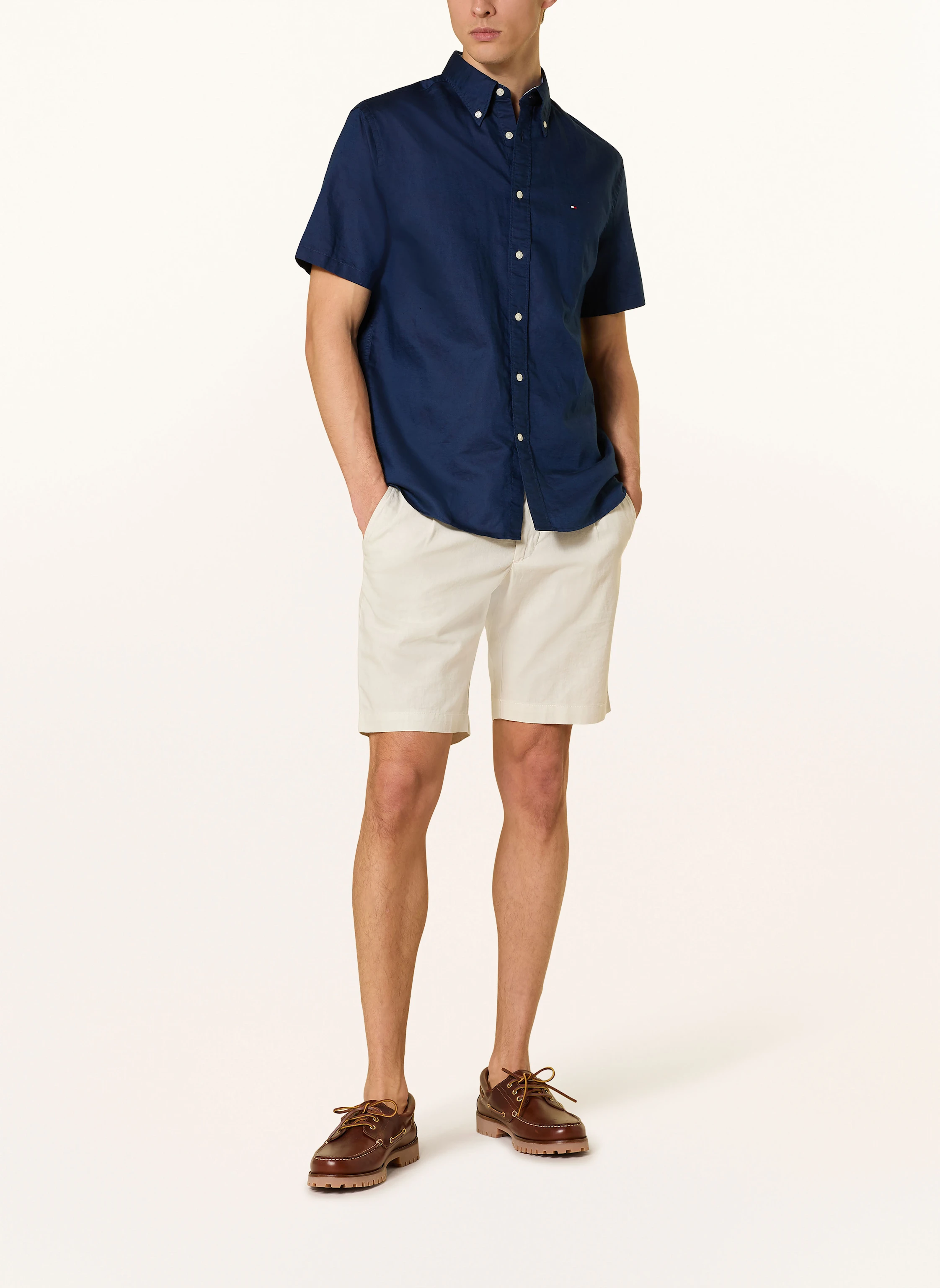 TOMMY HILFIGER Kurzarm-Hemd Regular Fit mit Leinen