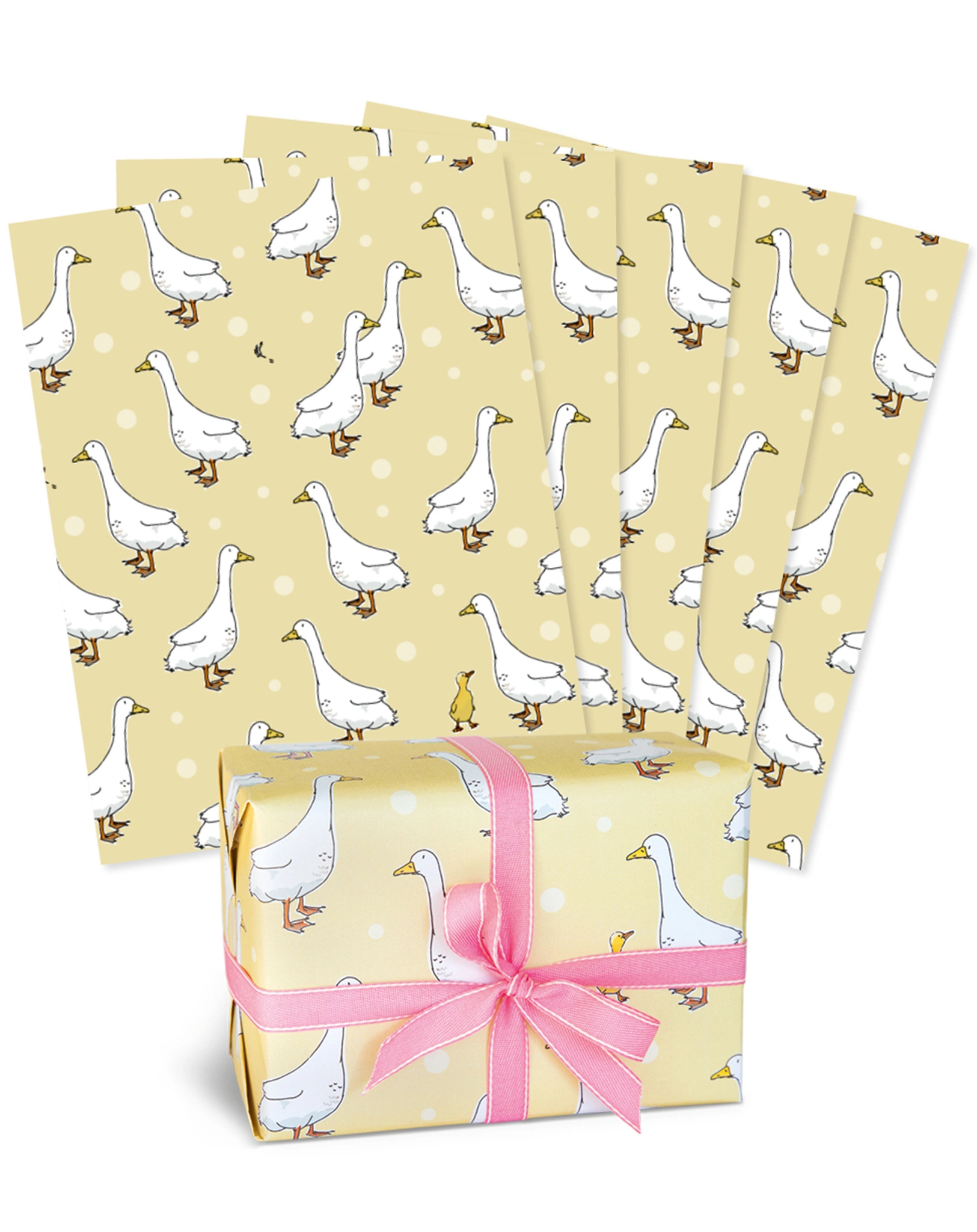 Geschenkpapier GÄNSCHEN (67x49cm) 5er-Set in senf