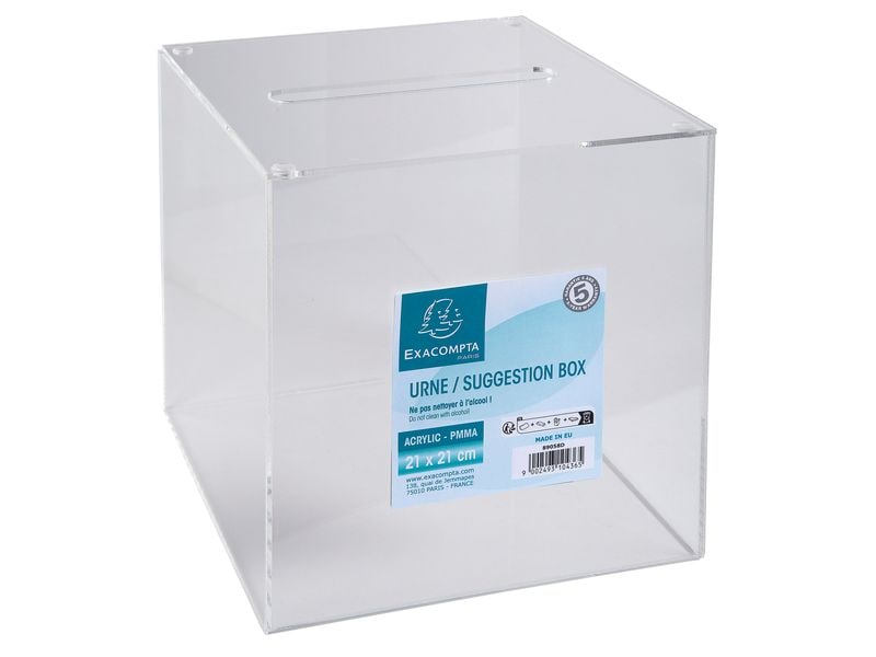 Exacompta Einwurfbox, Transparent Einwurfbox mit abnehmbarem Deckel