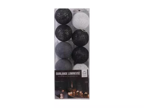 Guirlande à boules lumineuses 20 LEDS - 345 x D 6 cm - Gris