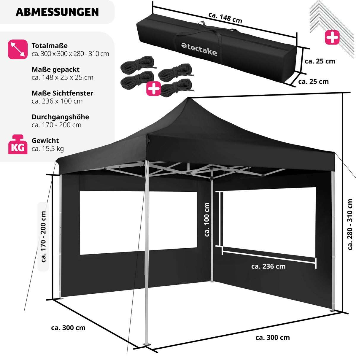 tectake Olivia paviljoen, 3 x 3 m, met aluminium frame inclusief scheerlijnen, haringen en draagtas
