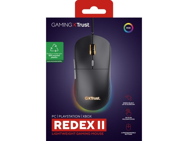 Trust Gaming-Maus GXT 925 Redex II Federleichte Gaming-Maus mit voll einstellbarer RGB-Beleuchtung