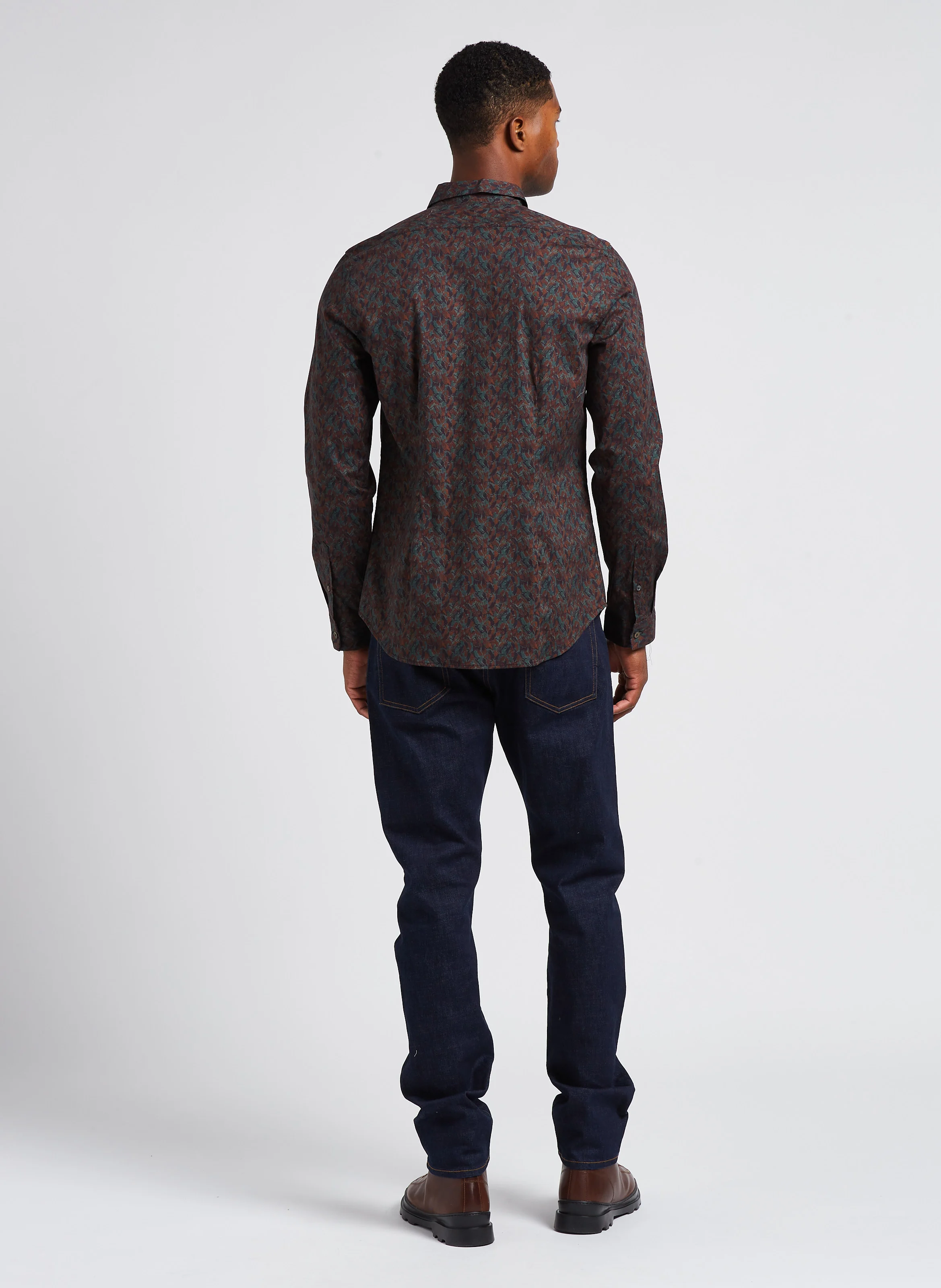 Chemise droit col classique en coton bio imprimé | Gris