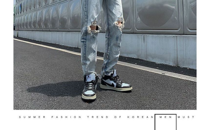 Acrius - Mid Rise Washed Distressed Straight Leg Jeans