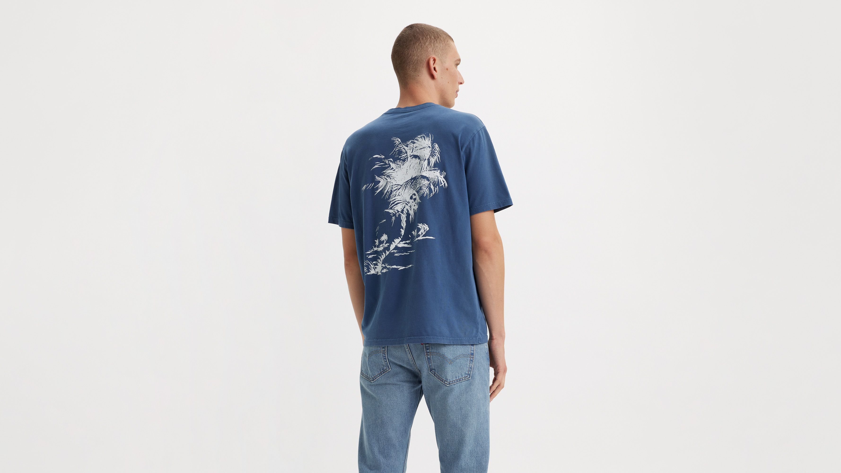 T-shirt graphique Relaxed - Brin Palm Tree Garment Dye Vintage Indigo - Bleu