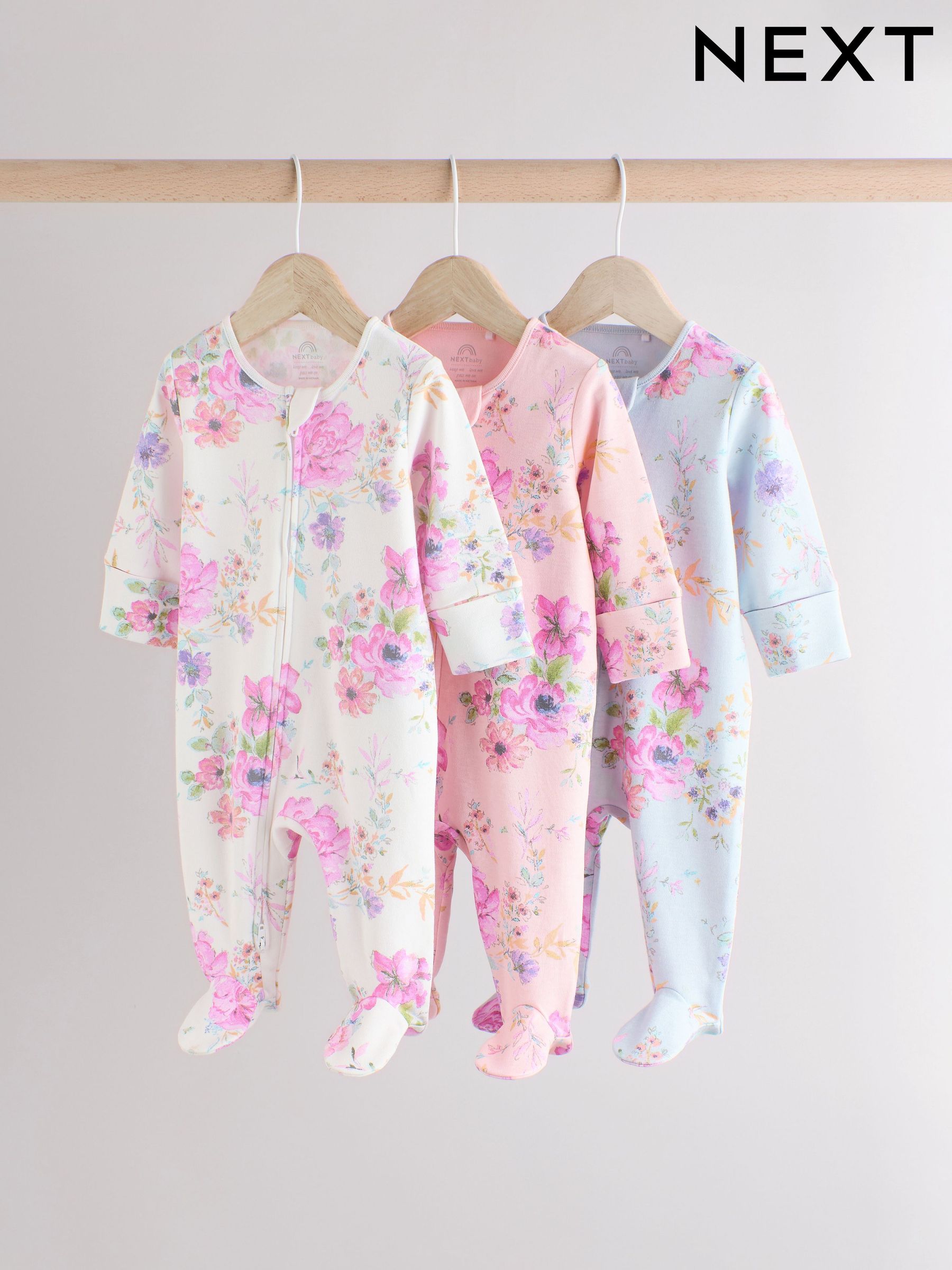 Roze - 3 Pack Baby-pyjama's met tweewegrits (0mnd -2jr)