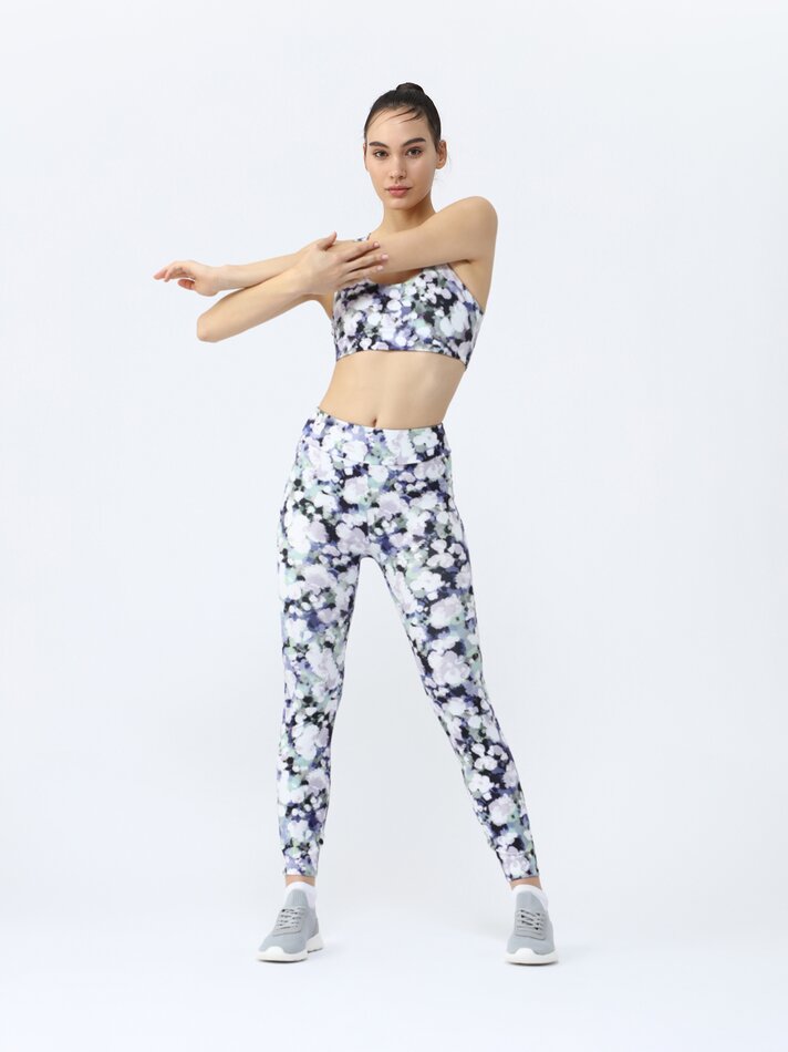Leggings esportivas estampadas - Lilás/branco