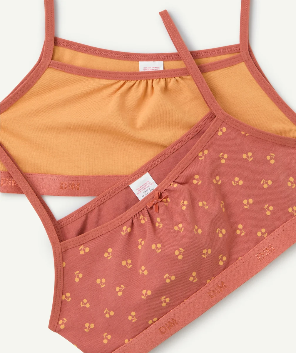 DIMlot de 2 brassières fille pocket rouge et orange imprimé à pois