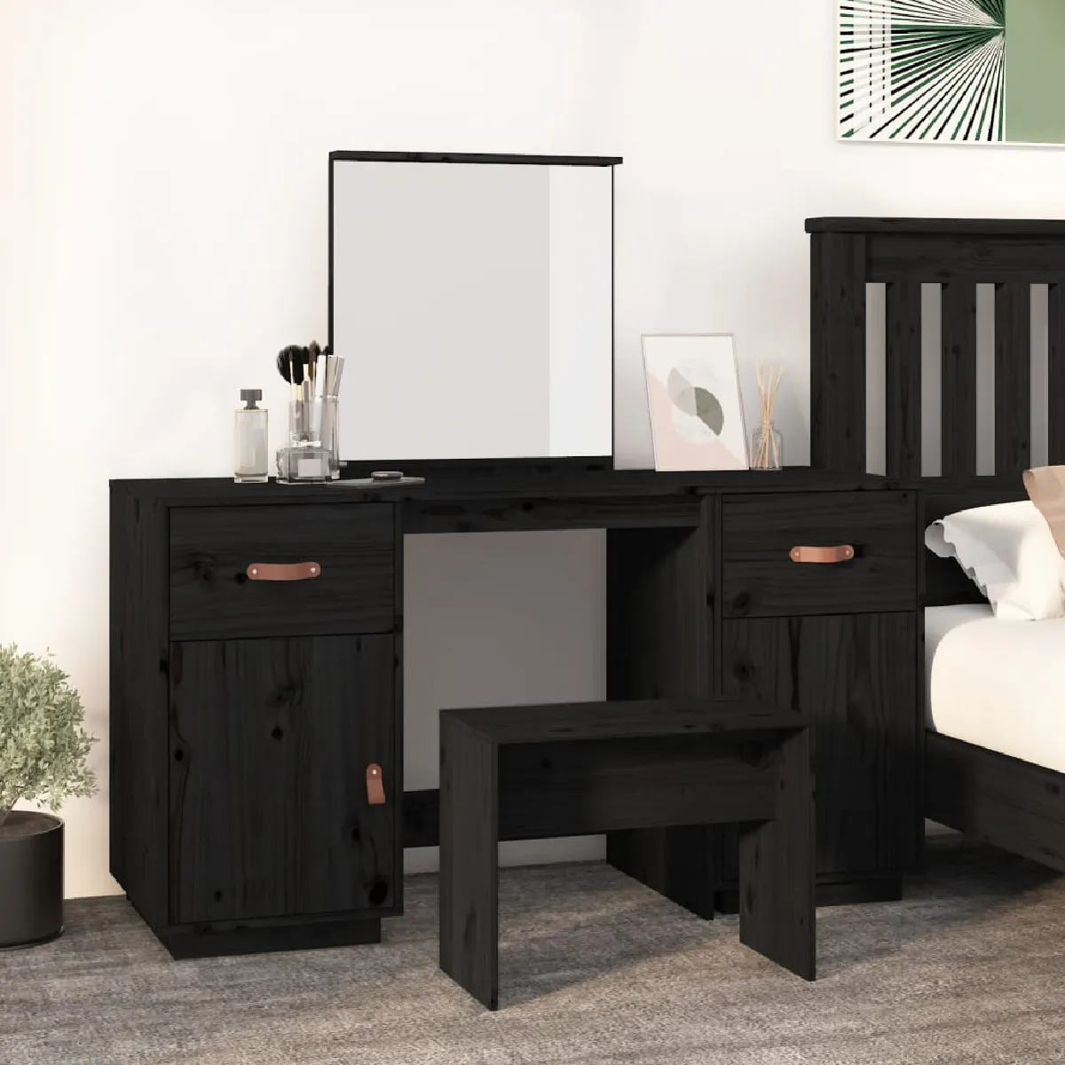 vidaXL Coiffeuse avec Miroir - Noir