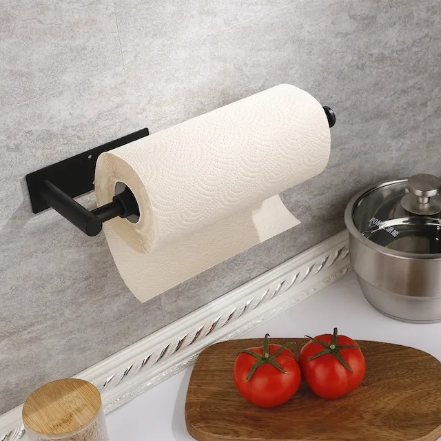 (30cm) Selbstklebende Küchenrollen Halterung Haushaltspapier Ständer mit Dämpfung - Schwarz