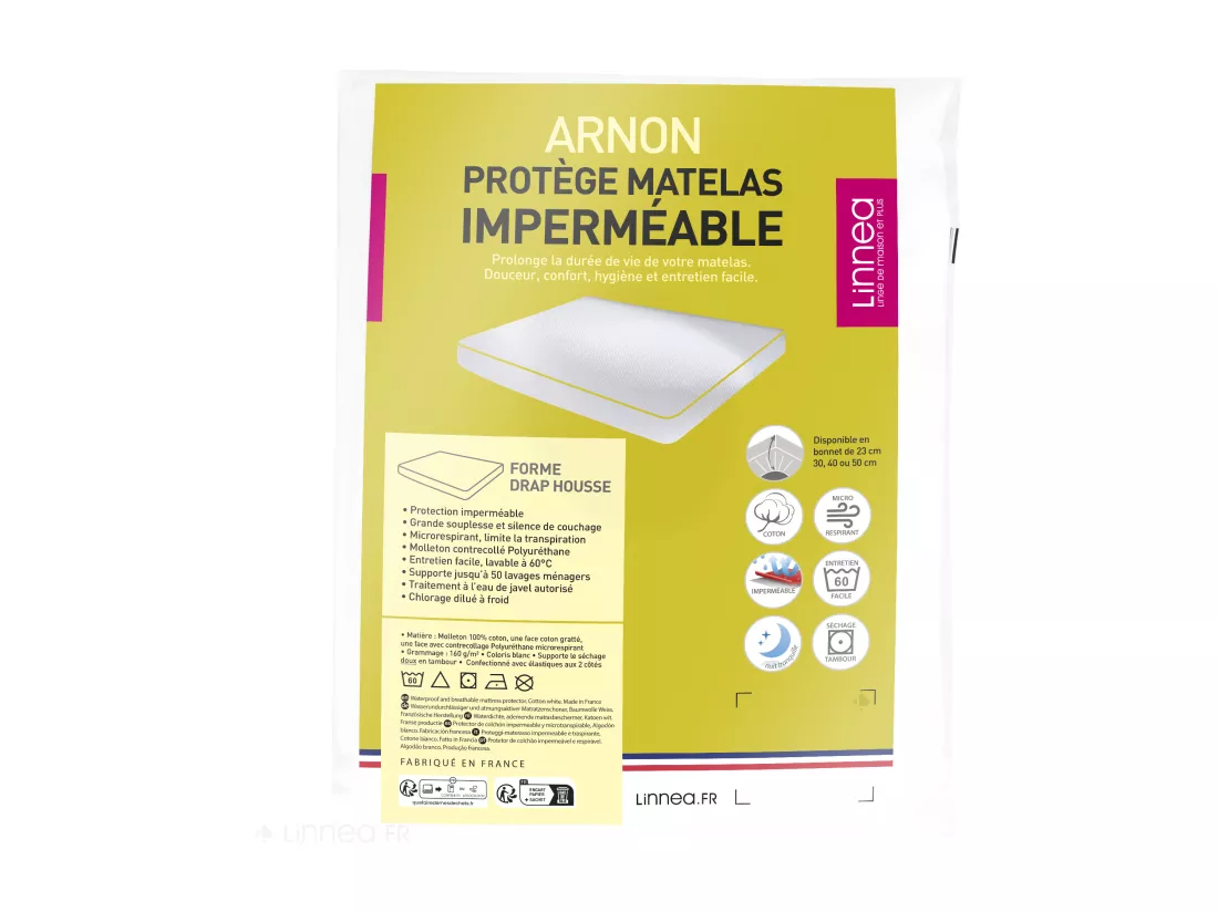 Protège matelas imperméable 80x220 cm bonnet 40cm ARNON molleton coton contrecollé polyuréthane