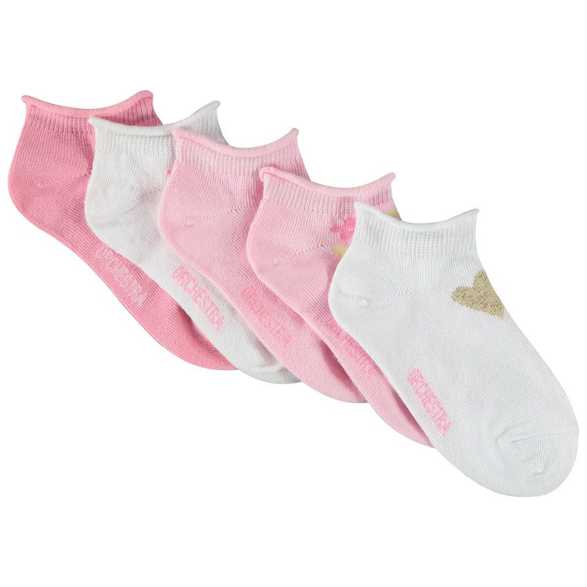 Lot de 5 paires de chaussettes courtes fleuries pour fille - Rose