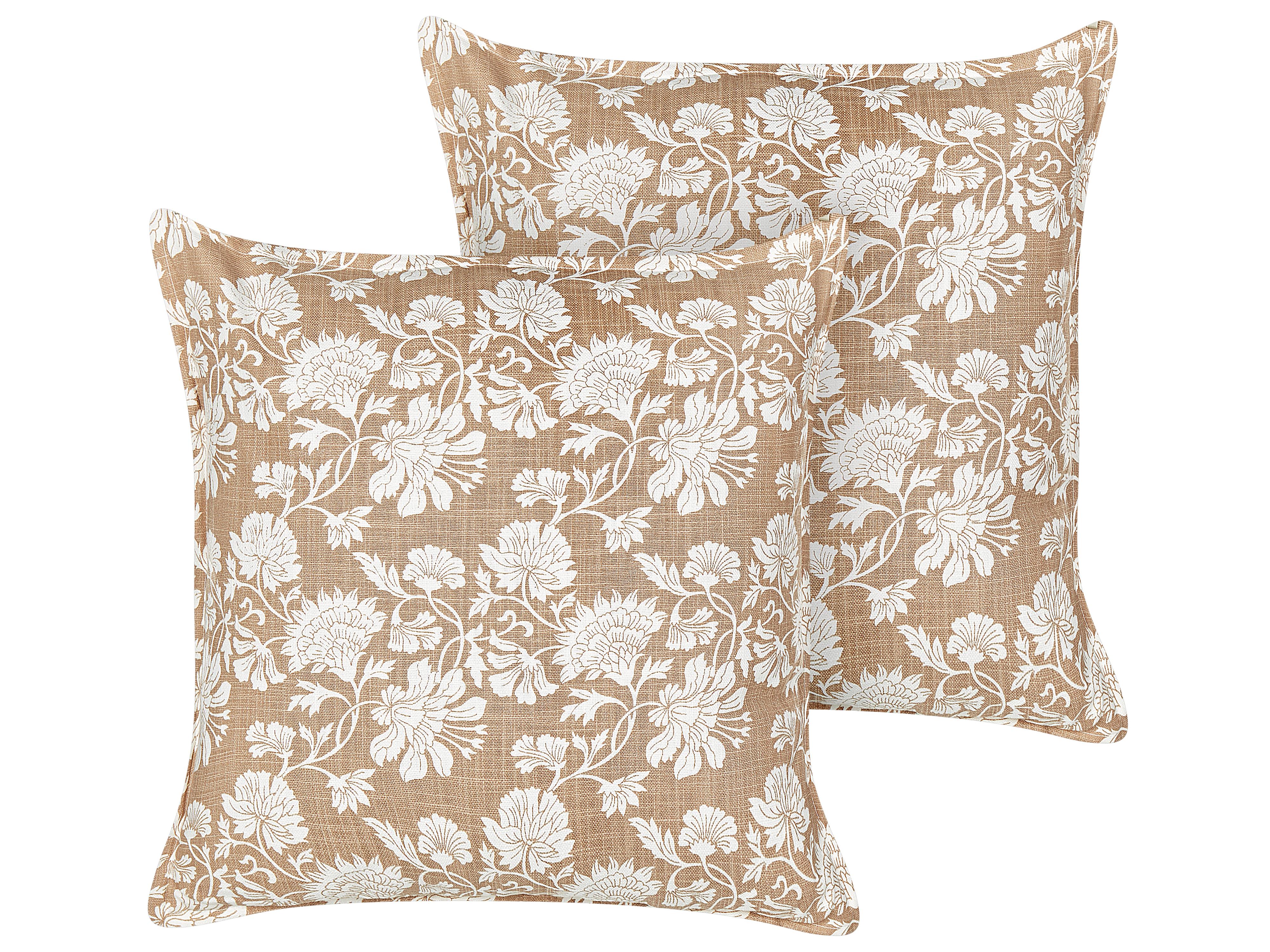 Set van 2 sierkussens NOTELEA Katoen 45 x 45 cm Beige bloempatroon