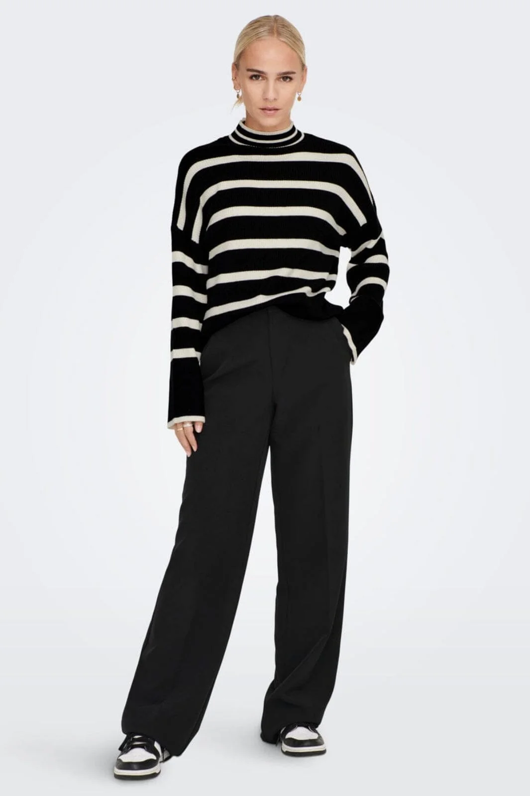 Only Onlibi L/S Highneck Pullover Knt 3944171 black w whitecap gray melange