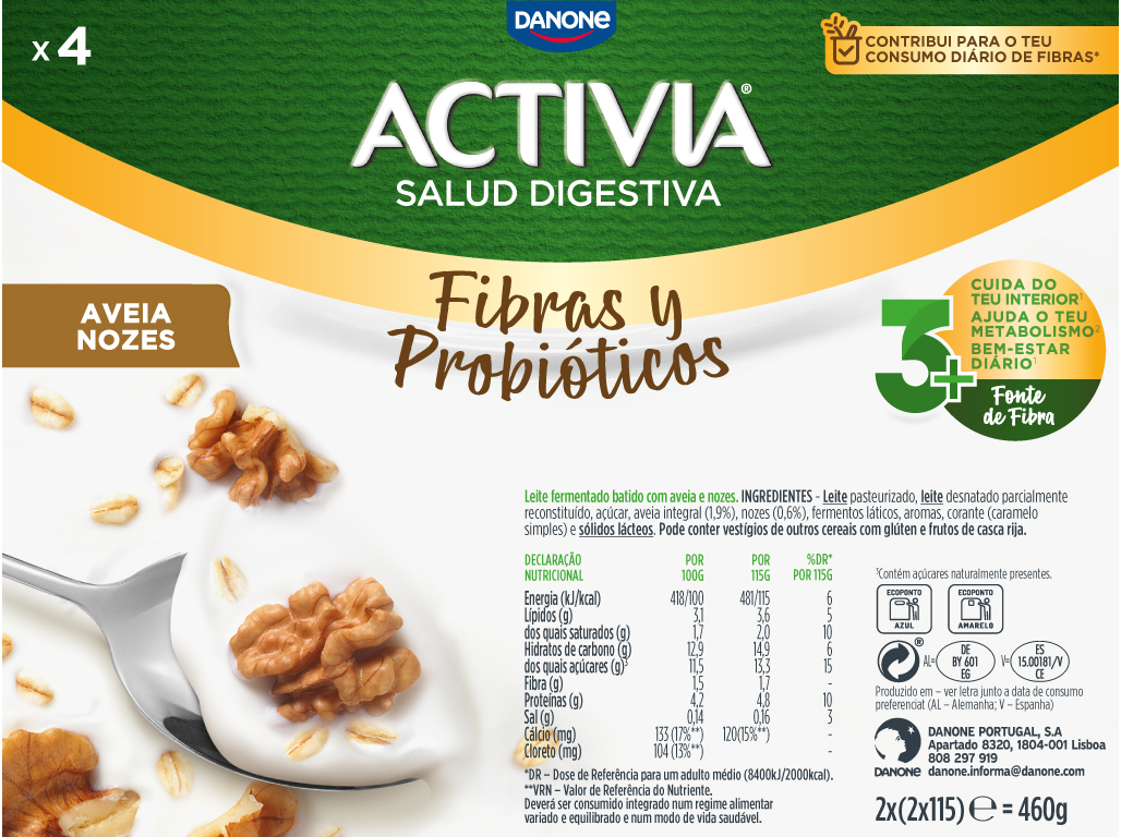IOGURTE ACTIVIA BIFIDUS AVEIA E NOZES 4X120G
