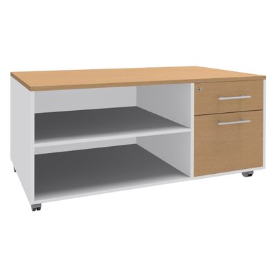 Console mobile EXPRIM/URBAN/LOFTER/LEVEL - L120 x H63 x P60 cm - 2 tiroirs dont 1 DS - coté blanc - finition façade et dessus imitation Hêtre