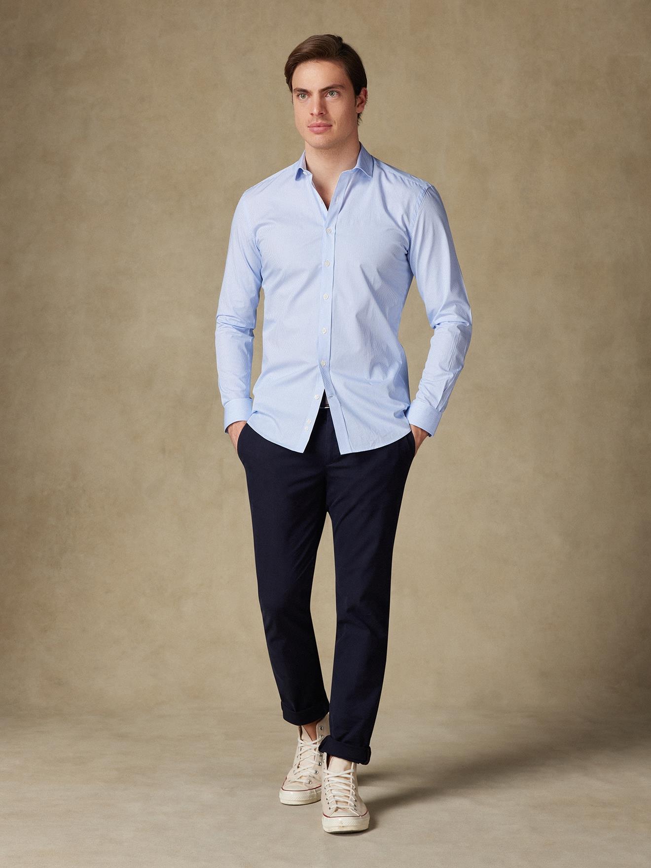 Chemise cintrée Menthon à rayures ciel - Petit Col