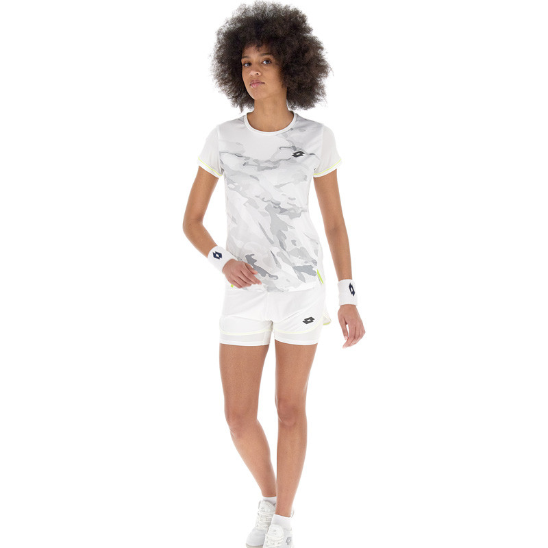 Tee-shirt de tennis femme Lotto D1 Tech blanc avec motifs