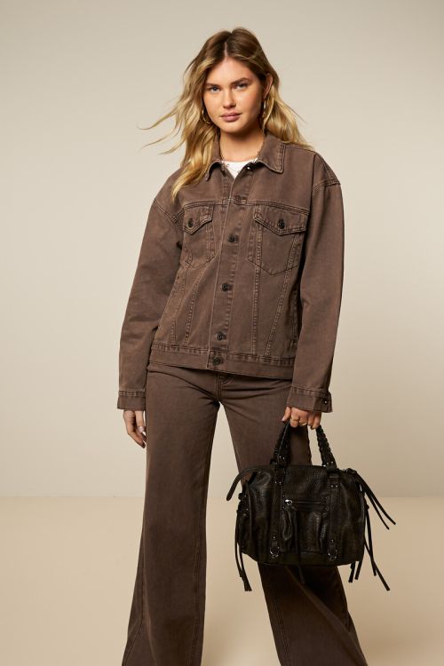 Bruin denim jacket met wassing