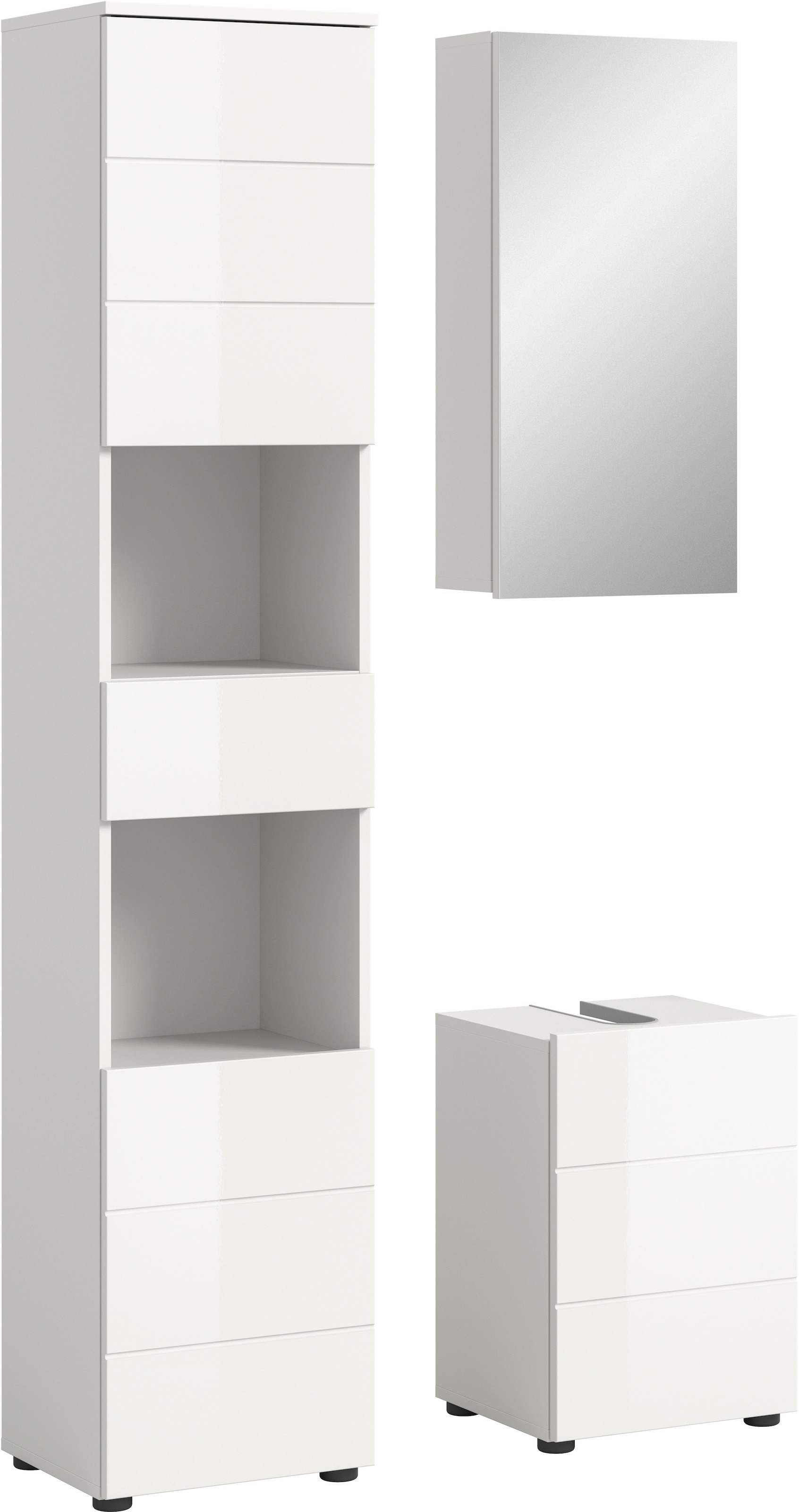 welltime Badmöbel-Set »Biel, Höhe 190 cm, Hochschrank, Unterschrank, Spiegelschrank« 3 Stk. tlg.