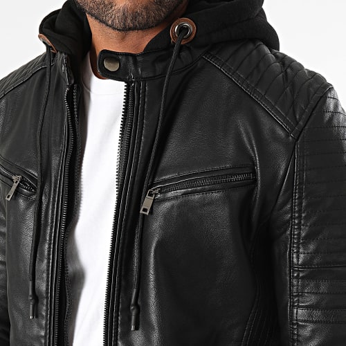 Veste Biker Capuche Noir